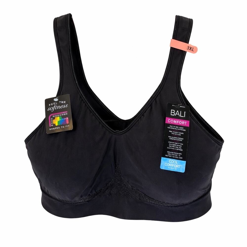 NWT Bali Cool Comfort Wirefree Bra Black Size 3XL